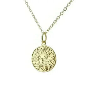 Aztec gold sun coin necklace gold plated 18K pendant 14K necklace chain dainty